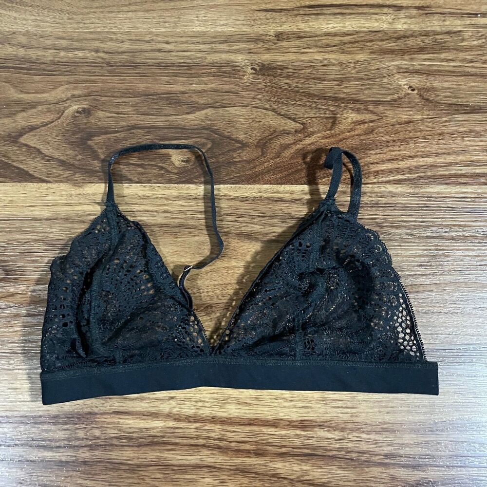 Commando Butter + Lace Triangle Bralette Womens Size Small Black